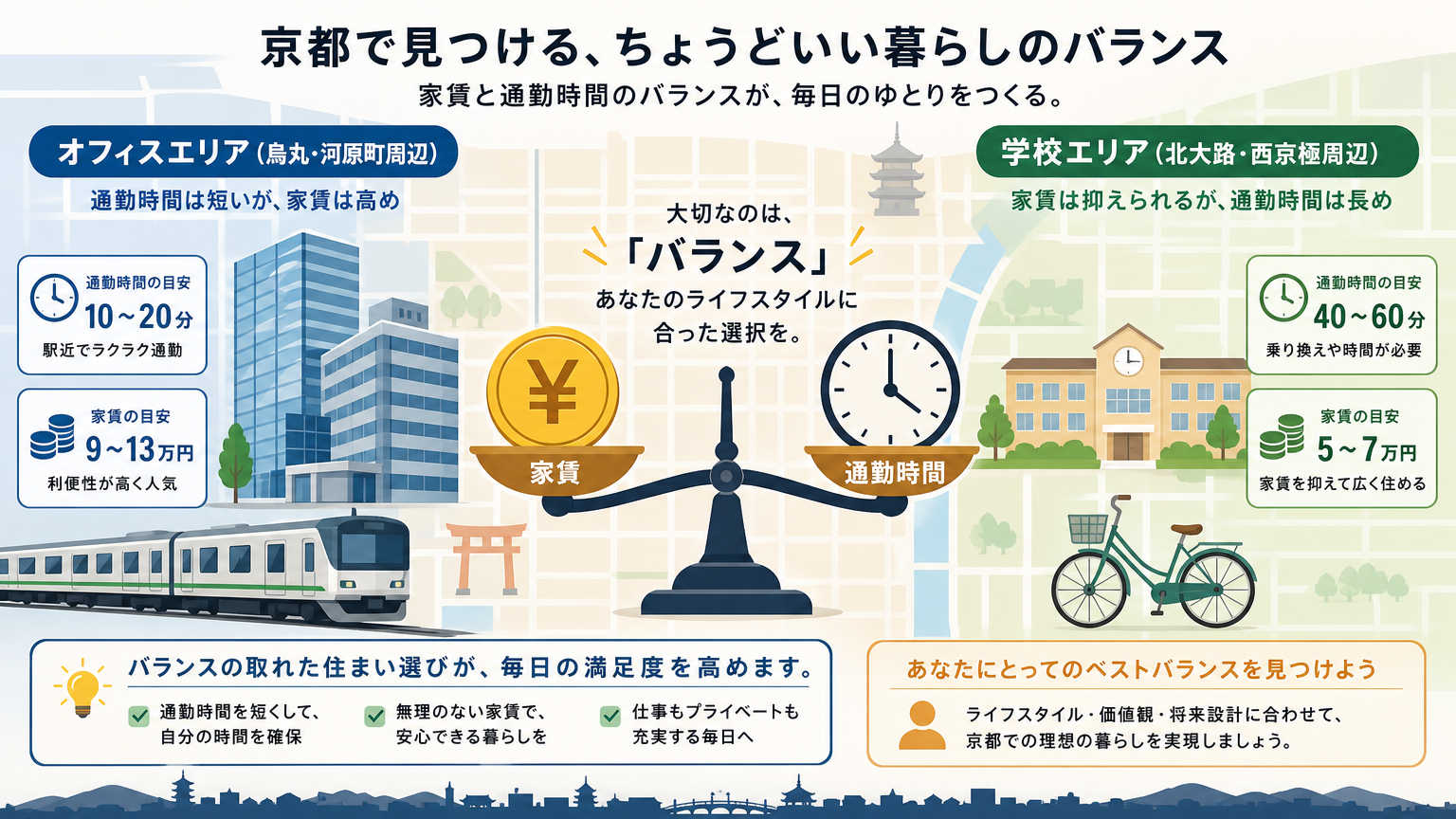 京都で勤務地から住まいを選ぶときのポイント